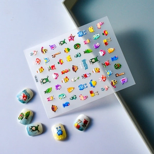 Detail of 5D cute cartoon monster nail stickers with colorful embossed 3D animal designs