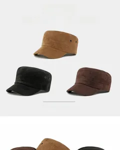 Close-up of suede texture and metal eyelets on khaki, black and tan cadet caps