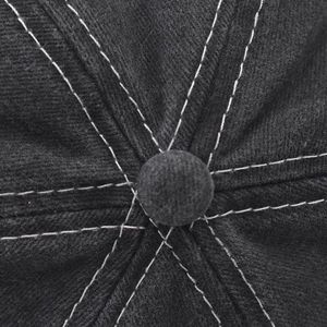 Macro detail of high-quality cotton baseball cap top button and white contrast stitching