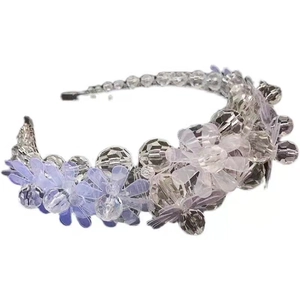 Elegant floral headband with purple crystal beads and pearls for women's hair styling