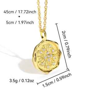 Minimalist gold star coin pendant necklace with adjustable chain and rhinestone detail
