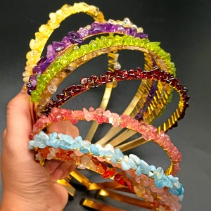 Handmade Natural Crystal Stone Headband Golden Wire Wrapped Hair Hoop Bohemian Bridal Festival Wedding Accessory Women