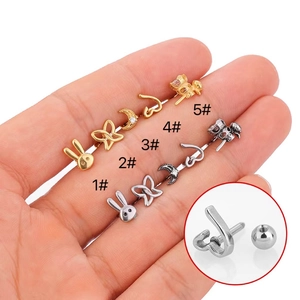 316L Stainless Steel Cartilage Earring Studs Zirconia Moon Rabbit Heart Butterfly Skull Screw Ball Back Piercing Jewelry