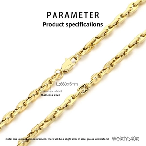 Detailed specs of the 660mm gold stainless steel coffee bean link chain necklace