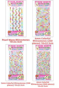 Detail view of assorted acrylic rhinestone stickers in wave and round shapes