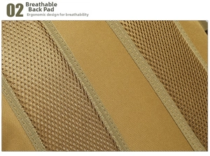 Detail of ergonomic breathable mesh back padding on the tactical outdoor backpack