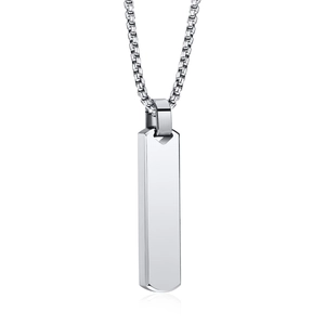 Minimalist silver stainless steel 3D rectangular bar pendant necklace on bead chain
