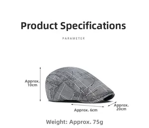Size specifications of gray plaid ivy cap with detailed 10cm height and 6cm brim dimensions