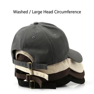 Classic washed cotton baseball caps for large heads in gray khaki brown and black