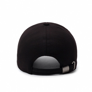 Classic black cotton baseball cap with adjustable metal buckle back view for unisex