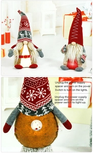 Detail of Christmas gnome with back battery compartment and red light power switch
