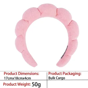 Pink plush spa headband featuring thick wave design, 17x18x4cm, lightweight for daily skincare