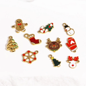 10er-Set Weihnachts-Elch-Anhänger aus Emaille mit 18K Goldbeschichtung für Schmuckherstellung