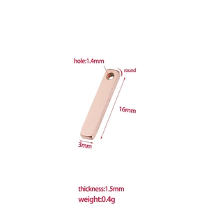 Rose gold stainless steel rectangle pendant 16x3mm with single hole for jewelry making