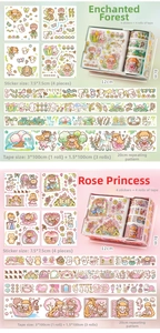 Detail of DIY stationery set with 4 sticker sheets and 4 washi tape rolls in gift box