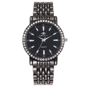 Détail de la montre à quartz GREALY pour femme avec bracelet noir et lunette sertie