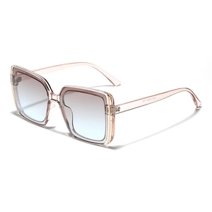 Square oversized metal accent sunglasses with gradient light lenses and transparent pink frame