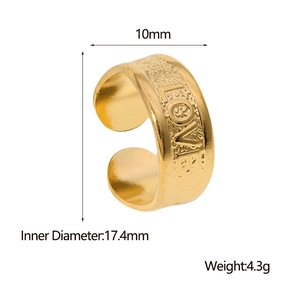 10mm wide gold stainless steel open ring with LOVE engraving and 17.4mm inner diameter