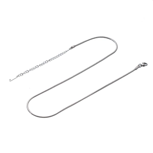 Detail of silver stainless steel snake bone chain with lobster clasp and extender