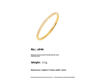 Détail d'une bague ultra-fine 1,2mm en acier titane doré PVD 18k avec micro-zircons