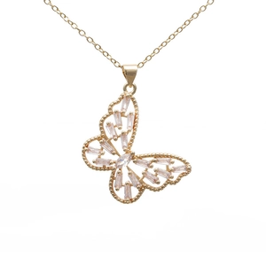 Micro-paved butterfly necklace with sparkling zircon pendant in 18K gold plated copper