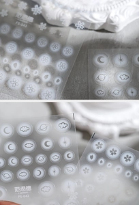 Detail of ultra-thin matte nail stickers featuring cherry blossoms and celestial moon patterns