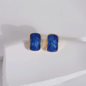 925 silver needle vintage starry sky blue enamel earrings with a golden textured finish