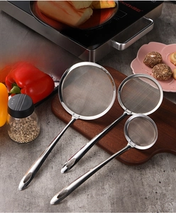 Three-piece stainless steel fine mesh strainer set with ergonomic hanging handles