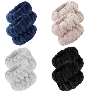 Set of 4 pairs absorbent microfiber wrist washbands in navy, cream, grey and black