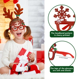 Sparkling snowflake glasses and reindeer headband set for Christmas party photo props