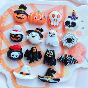 Mini Halloween resin charms set featuring pumpkin, ghost, and bat for DIY phone case making
