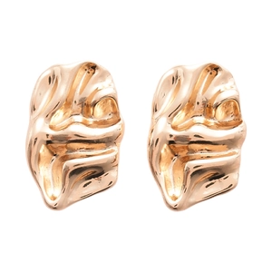 Modern irregular crumpled gold square stud earrings with high-shine metallic texture