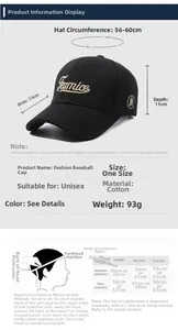 Size chart showing baseball cap brim, depth, and circumference for men and women
