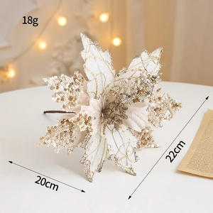 Artificial cream poinsettia with gold sequins for Christmas tree decoration 20x22cm