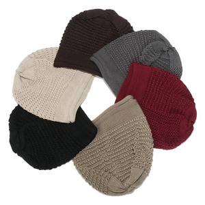 Winter striped knit beanie hats set in six solid colors with textured ear protection