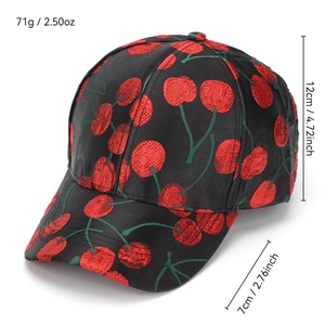Black cherry jacquard baseball cap for women with dimensions and weight display