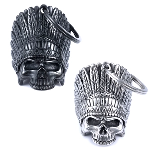 Retro Indian Chief Skull Bell Pendant Stainless Steel Punk Biker Necklace Jewelry
