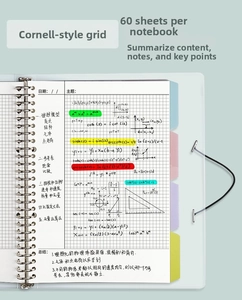 Detailed Cornell grid paper refill with multi-color index tabs for 30-hole binder notebook