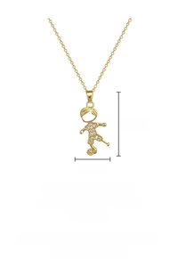Detailed size view of soccer boy pendant necklace featuring micro-set white cubic zirconia