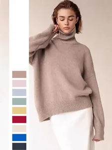 Pull En Tricot À Col Montant Surdimensionné Pour Femmes Manches Longues Épaules Tombantes Décontracté Rétro Automne Hiver