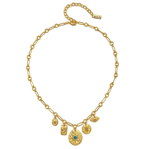 Collier en acier inoxydable plaqué or 18 carats avec chaîne épaisse et cinq pendentifs