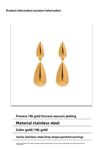 Detail of 18K gold plated stainless steel double teardrop earrings with a polished finish