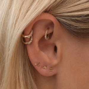 Minimalist gold S925 sterling silver zodiac stud earrings with sparkling cz stone inlay
