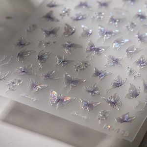 Adesivi per unghie 3D olografici a farfalla con motivi floreali, modello M-455