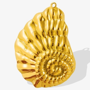 Conch Seashell Pendant 304 Stainless Steel 18K Gold Plated 3D Textured Ocean Style For DIY Necklace Jewelry Making