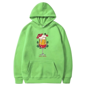 Green Christmas hoodie for men and women with Santa's Shandy graphic and drawstring hood