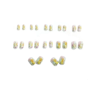 24 Stück bunte künstliche Nägel mit Schmetterlingen und Goldfolien-Blumenmuster