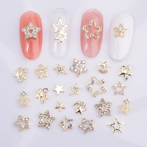 Bijoux d'ongles 3D en alliage étoile et lune avec cristaux pour décoration manucure DIY