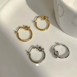 Knot Hoop Earrings Brass Real Gold Plated Geometric Twisted Design Minimalist Fashion Jewelry For Women