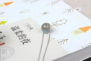 Macro detail of natural labradorite round bead pendant necklace with blue flash